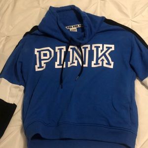 Pink sweatshirt - blue,white, and black